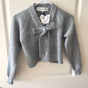 Comme des Garçons Gray Cropped V-neck Short Cotton Button-down Sweater with Bow